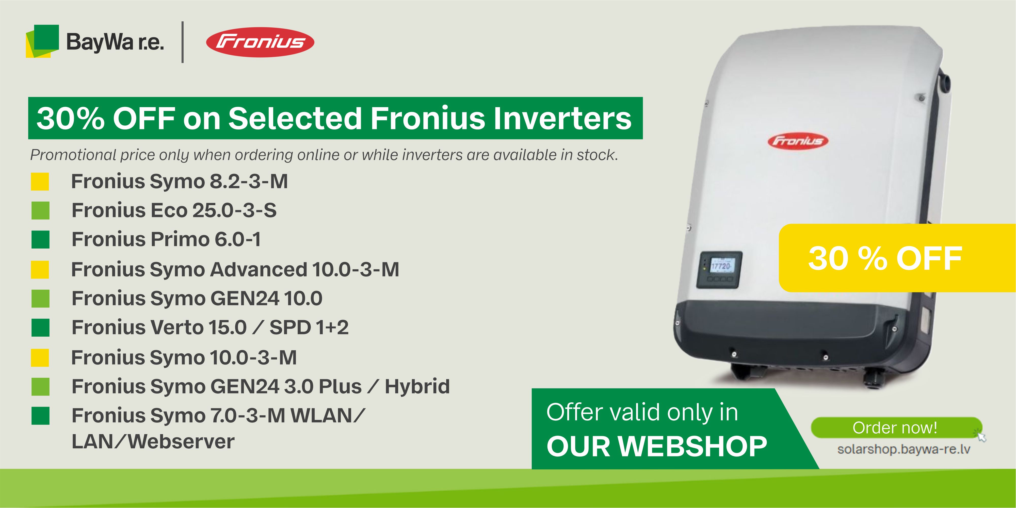 30% OFF on Selected Fronius Inverters