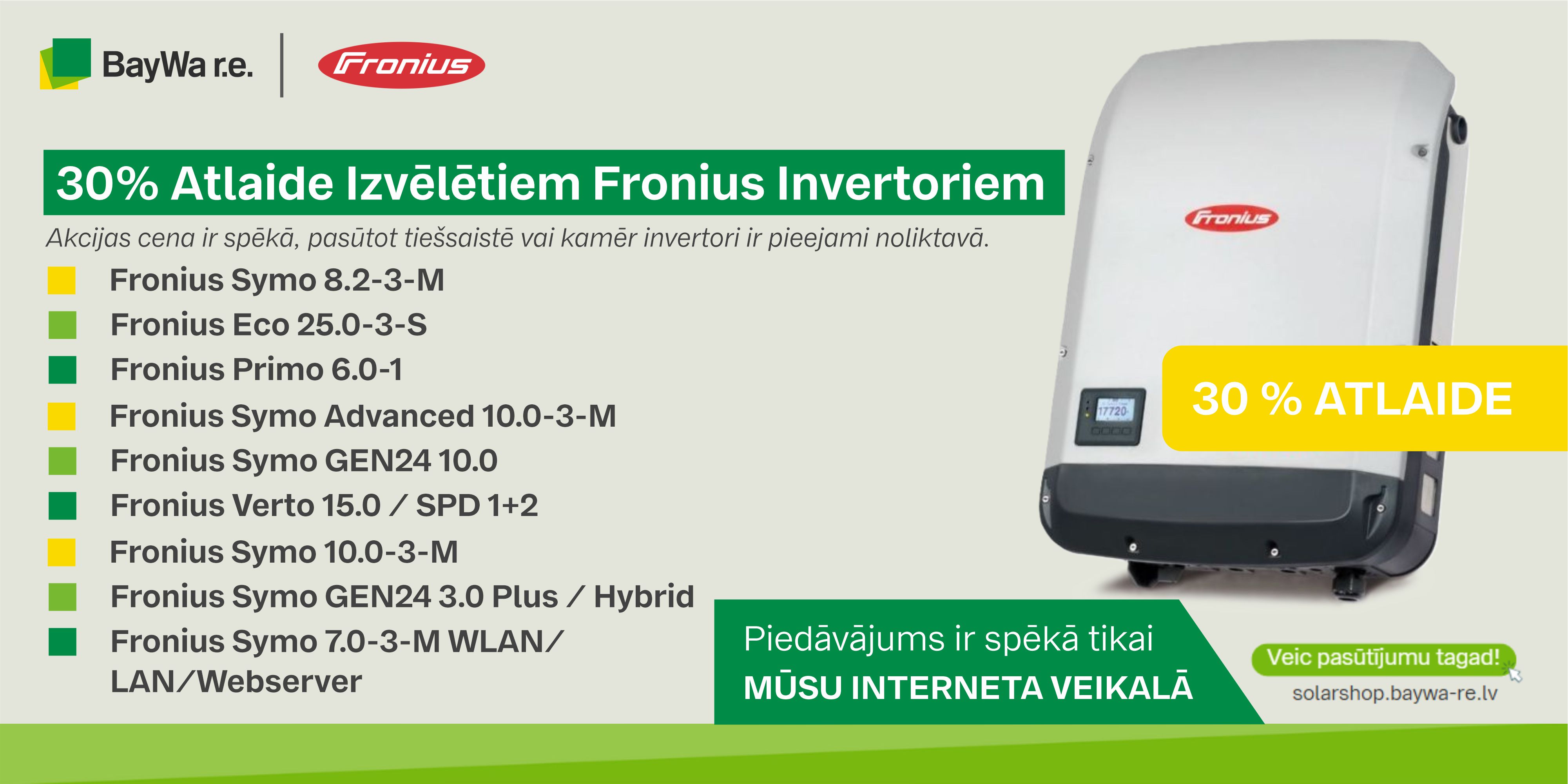 30% Atlaide Izvēlētiem Fronius Invertoriem